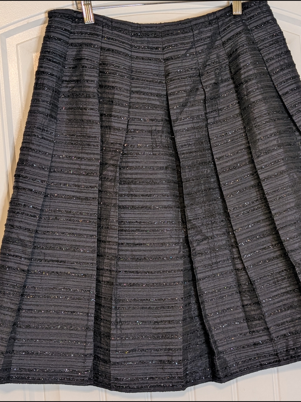 Talbot's Black Pleated Textured Shimmer A Line Knee Length Skirt - Picture 7 of 11